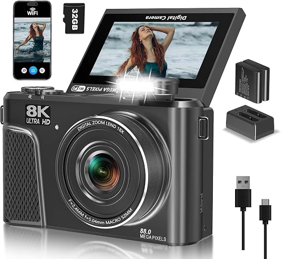 8K Digital Camera for Photography, Vlogging Camera for YouTube with WiFi