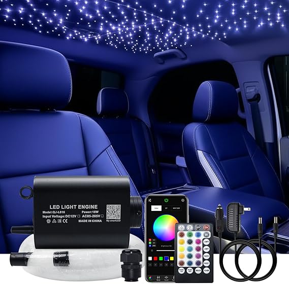 AKEPO 16W Fiber Optic Lights Starlights Headliner Kit, APP Control Optical Fiber Cable 550pcs13.1ft/4m 0.75mm RGBW Music Activated Light Source with 28key RF Remote Control for Home & Car