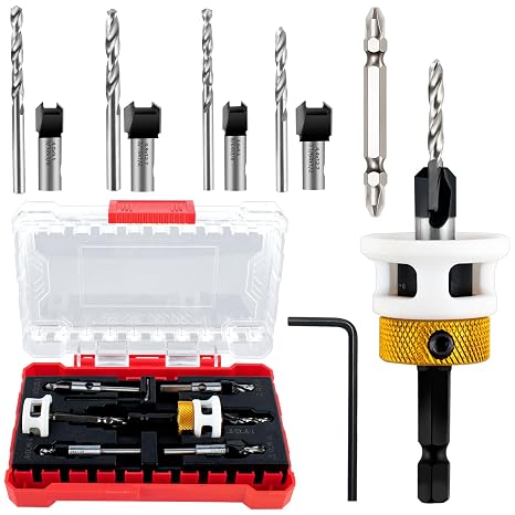 Carbide-Tipped Countersink Drill Bit Set with Precise Depth Control 5PCS Replaceable Bits, Universal Fit for Most Drills Ideal for Wood, Plastic & Woodworking