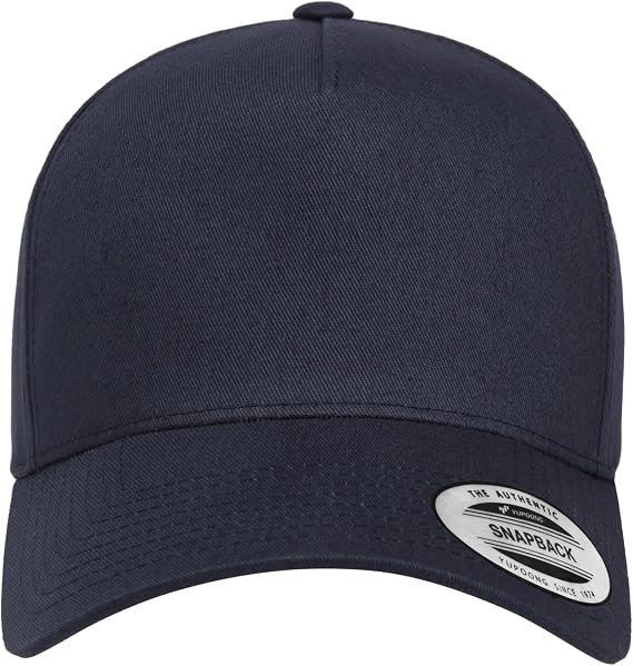 Yupoong 5-Panel Retro Snapback Hat for Men & Women, Cotton Baseball Cap with Permacurv Technology Navy