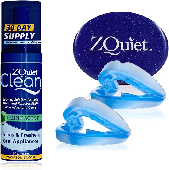 ZQuiet Anti-Snoring Mouthpiece & Cleaner, 2-Size Starter Pack, Blue