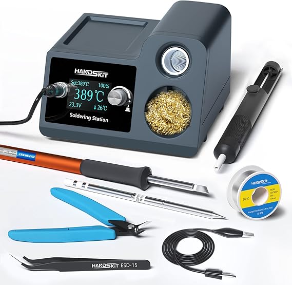 Soldering Iron Station Kit, 72W Digital Display with Adjustable Temperature (150C-480C), OLED Display, Auto Sleep Function, 2 Tips, 50g Solder Wire, Solder Sucker, Tweezers