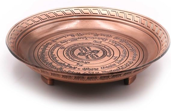 Offering Bowl Prayer Ritual Plate - Bronze Material Three-Legged Design - Platewith Sanskrit Liberation Mantra Engraving