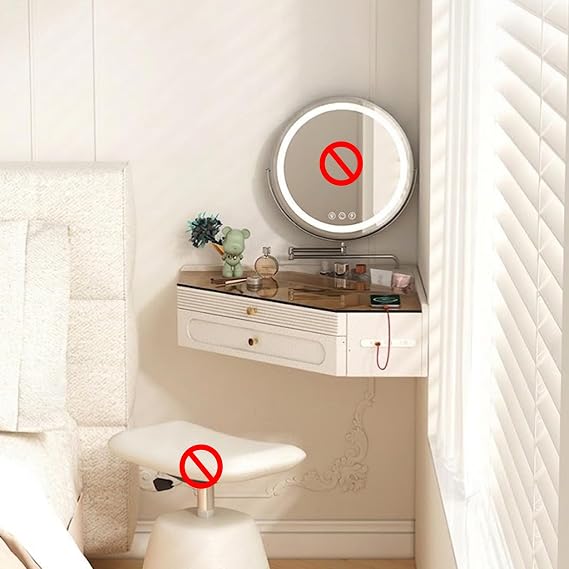 Corner Floating Makeup Vanity Desk Wall Mounted Dressing Table with Drawers