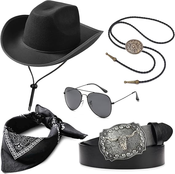 RIOSO Cowboy Outfit for Men Western Outfits Accessories Cowboy Costume Halloween Cosplay Black