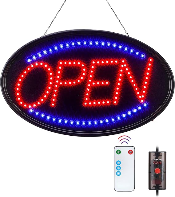 FITNATE LED Open Sign, 23"x14", with Remote, Timer & Flash/Steady Modes
