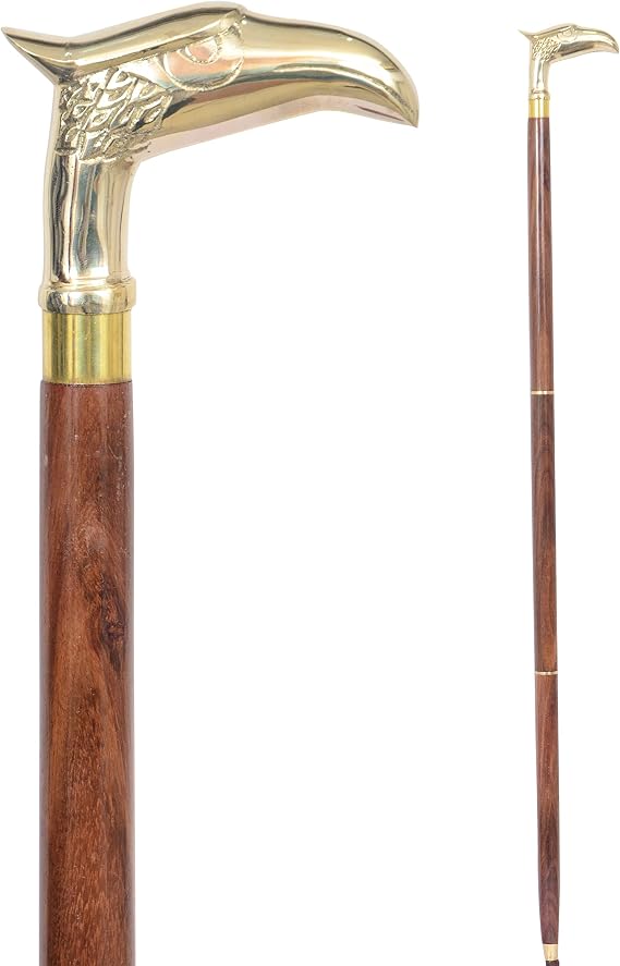 Eagle Walking Stick - Unique Wooden Cane with Brass Eagle Handle - Stylish & Functional 3-Fold Walking Stick for Men and Women