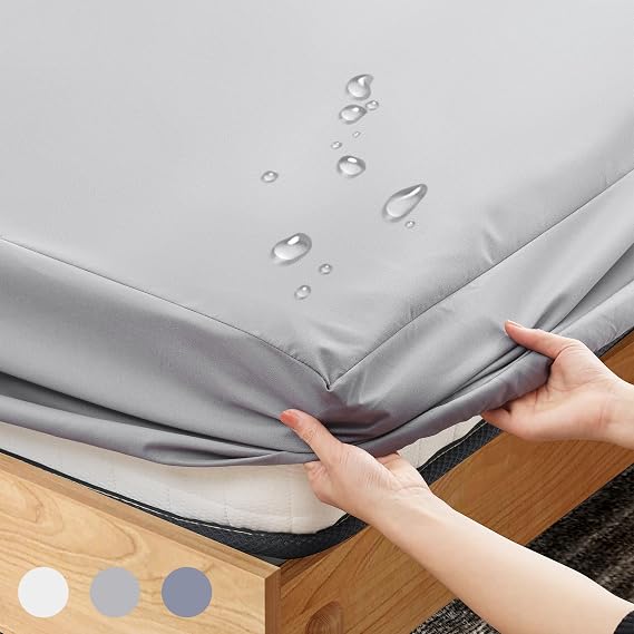 Z-hom Waterproof Mattress Protectors, Mattress Cover for Bed, 30cm Deep Pocket Fitted Sheet Style Mattress Protector with Elastic Rubber Band (Light Grey, Single(90×190cm))