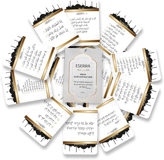 Islamic 30 Pieces Short Prayer Surah and Dua Cards, Quran in Arabic - English Translation for Muslim, 4.7 x 3.5 in, Umrah Dua Cards, Ramadan Eid Islamic Gifts for Men and Women