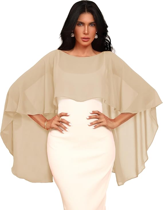 Chiffon Sheer Shawl Wraps Women's Girls Shrug for Evening Dress Wedding Cape Cover Up 1920s Shawl