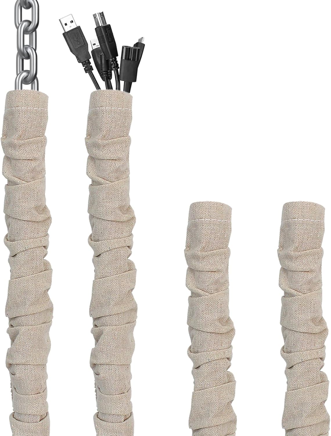 Fabric Cord Cover, 2 Pcs 6 Feet and 2Pcs 4 Feet Chain Cover, Cable Sleeve, Chandelier Lighting Wire Cord Cover for Lamps Light Fixtures Lighting Wires Cable Management, Pleat Effect