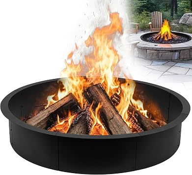 Fire Pit Ring 48 Inch, Smokeless Fire Pit Insert, Outer 52 Inch/Inner 48 Inch, Heavy Duty 2.5mm Thickness Solid Steel Fire Pit Liner Rim, for DIY Outdoor Above Ground or In-Ground Fire Pits, Camping
