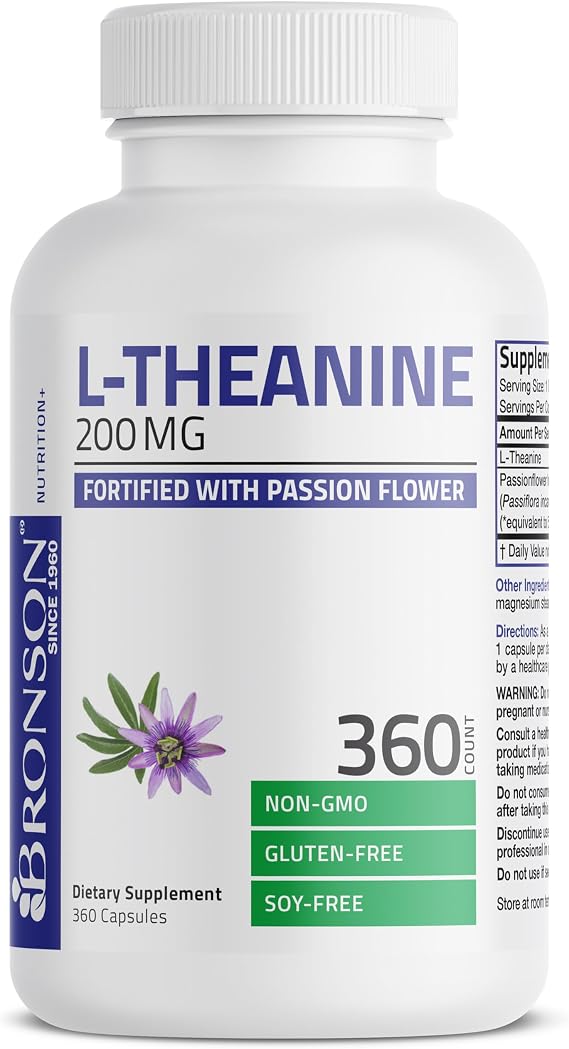 Bronson L-Theanine 200 mg with Passion Flower, Stress Support, 360 Capsules