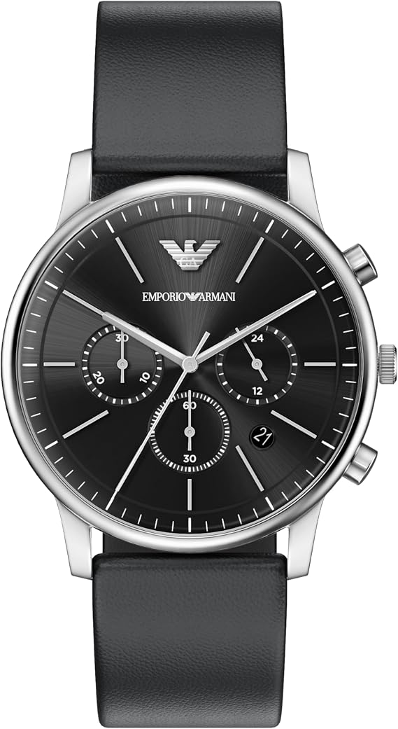 Emporio Armani Chronograph Black Leather Watch