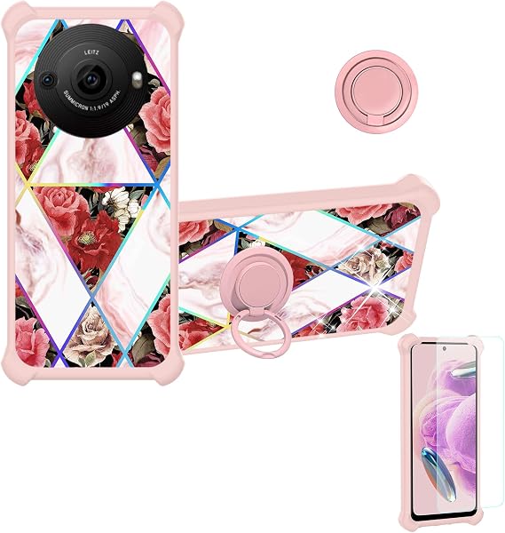 jioeuinly Case for Sharp Aquos R8 Pro Case Compatible with Sharp Aquos R8 Pro Phone Case Cover [with Tempered Glass Screen Protector][Ring Support][Colorful Reflect Light] IMDF-HMG
