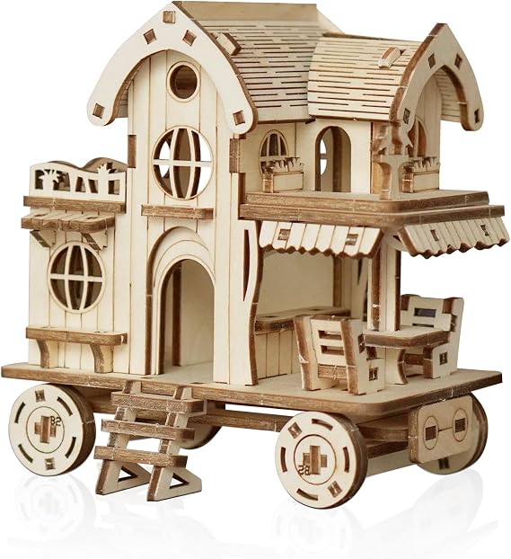 comfoyar 3D Wooden Puzzle Movable House, Wooden Model Kits for Adults to Build, DIY Mechnacial Construction Craft Kits, Home Decor and Birthday for Women Men
