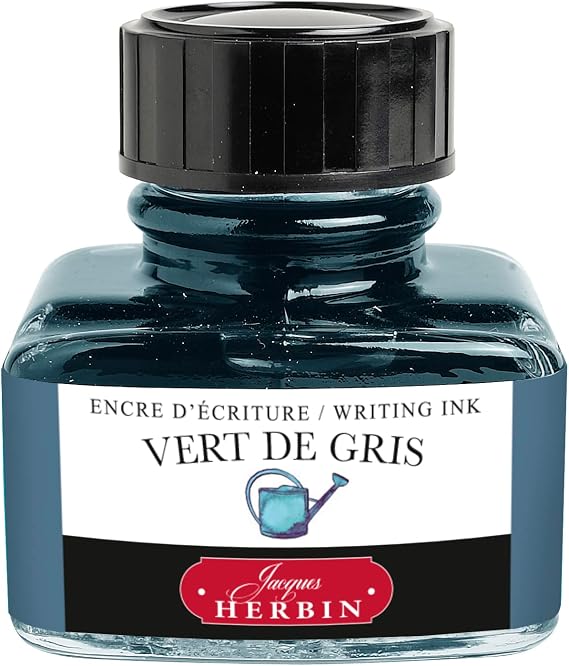 Jacques Herbin 13007T - One 30 ml bottle of ink for fountain pens and rollerballs, Vert de gris/ grey Green colour - Made in France - Calligraphy, Writing