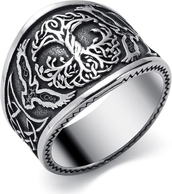 Viking Rings for Men Norse Viking Runes Vegvisir Compass Valknut Ring Jewelry for Men Women Boys Size 7-13