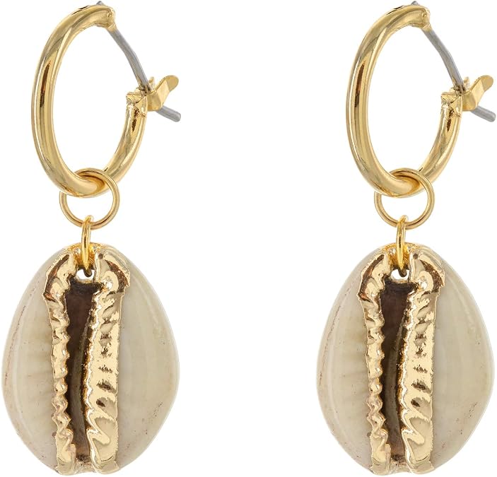 Columbus 14K Gold Plated Charm Huggie Hoop Earrings - Butterfly Earrings - Pearl Drops - Cowry Shell Dangle Earrings Heart Charm Huggies for Women