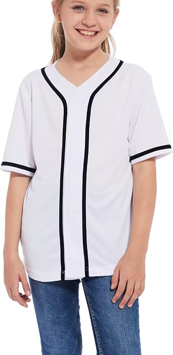 ACEFAST INC Kids Baseball Jersey Button Blank Softball Team Uniform Girls Boys Hip Hop T-Shirt Solid Color Sweatshirt