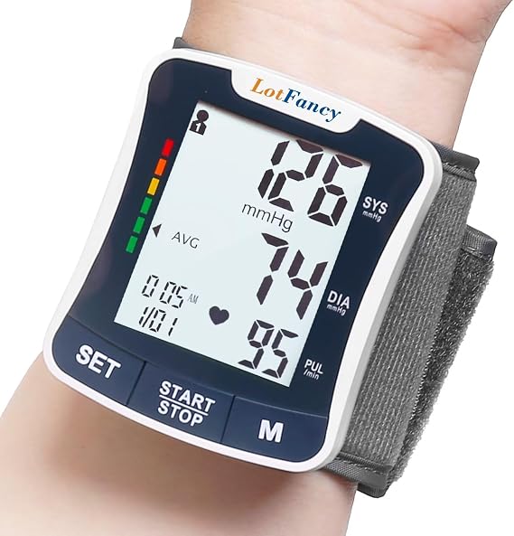 LotFancy Wrist Blood Pressure Monitor for Home Use with Voice Broadcast, Blood Pressure Machine Adjustable Wrist Cuff 5.3"-8.5", Automatic BP Cuff 120 Readings 2 User, Large LCD Display, Carrying Case