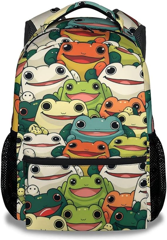 Frog School Backpack for Girls Boys, 16 Inch Colorful Backpacks for Kids Age 10-12, Novelty Lightweight Bookbag