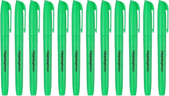 PATIKIL Green Highlighter, 12 Pack High Lighters No Bleeds Highliters Pens Neon Clear View Bright Quick Dry Pocket Marker Pen Sticks Chisel Tip Cute for Books Office Adults Classroom