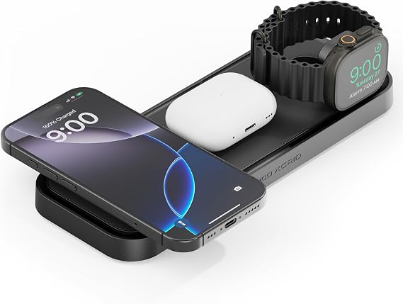 NOCO XGrid XDP3 3-in-1 Wireless Charging Station - iPhone, Watch & AirPods | MagSafe Compatible, Qi2 & MFi Certified, Weighted Metal Design, Includes 45W USB-C Wall Charger and 6.5-Foot USB-C Cable