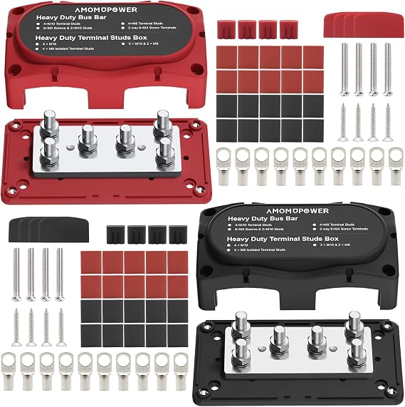 450A 12-48v Busbar Box 6xM8(5/16in) Studs Nickel-Plated Copper Power Distribution Block Battery Junction Block Buss Bar with Accessory kit for Solar Systems RV Electrical Box