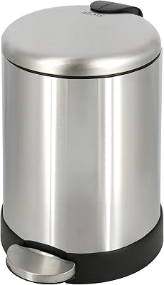 Glad Small Trash Can, 1.2 Gallon | Round Stainless Steel Garbage Bin with Soft Close Lid & Step Foot Pedal | Metal Waste Basket with Removable Inner Bucket, Stainless