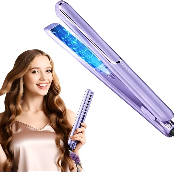 Portable Hair straighteners for Women, 2 in 1 Travel Straightener and Curler, Ultra-Fast 10 Second Heat Up, Digital Control with 5 Settings from 150-230°C, Hair Styling appliances (Purple)
