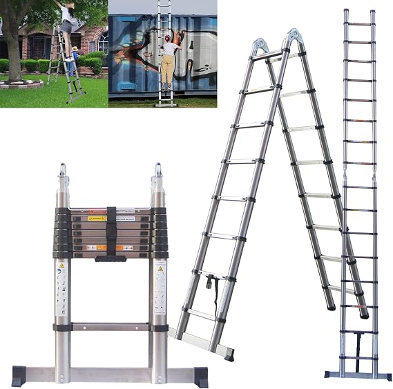 Extendable Ladders Telescopic Loft Ladder 5M Telescoping Ladders Multi Purpose Folding Extension Ladder,Non-slip Multifunction Extending Ladder Telescopic A Frame Ladder,Max 330Lbs & EN131(2.5M+2.5M)
