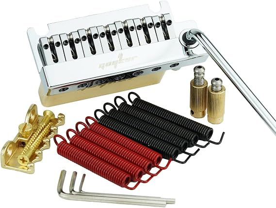 Guyker Guitar Tremolo Bridge String Spacing 10.8MM with Brass Saddle & Block & Steel Base Plate, Non-locking 2 Point Double Shake 7 String Guitar Bridge Pop-In Vibrato Bar CNC Machine, Chrome GG1009-7