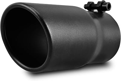 AUTOSAVER88 2.5 Inch Inlet Black Exhaust Tip, 2.5 Inlet 3 Outlet 6 Long Powder Coated Finish Stainless Steel Exhaust Tail Tip for 2.5 Outside Diameter Tailpipe, Rolled Angle Cut, Bolt On