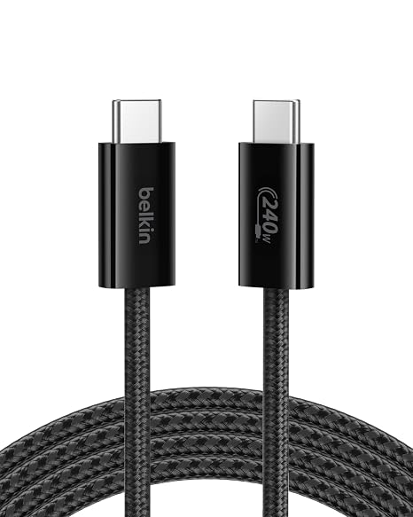 Belkin USB C to USB C 240W Braided Cable 6.6ft Fast iPhone Charger Cord | iPhone 17, Samsung Galaxy S26, Pixel 10, Airpods, iPad, Nintendo Switch 2, MacBook, Steam Deck, Travel, Chromebook, Braided