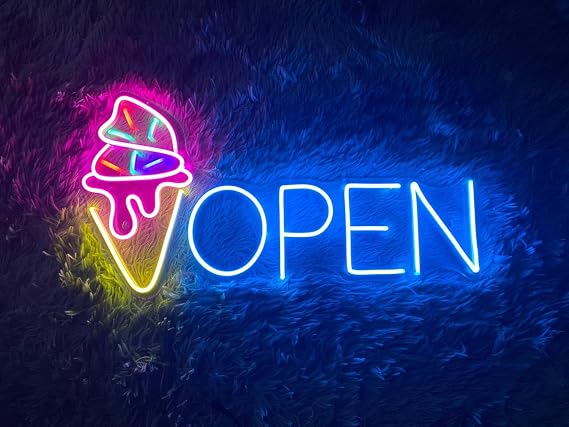 Ice Cream Sign Ice cream shop signs Ice cream Bar sign ice cream light Open Sign Ice Cream Decor neon signs ice cream light up Shop (35x20.6'', Ice Blue)