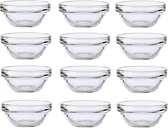 Luminarc Set of 12 Glass Dip Bowls Sauce Condiment Stacking Serving Dishes 6cm x 3cm