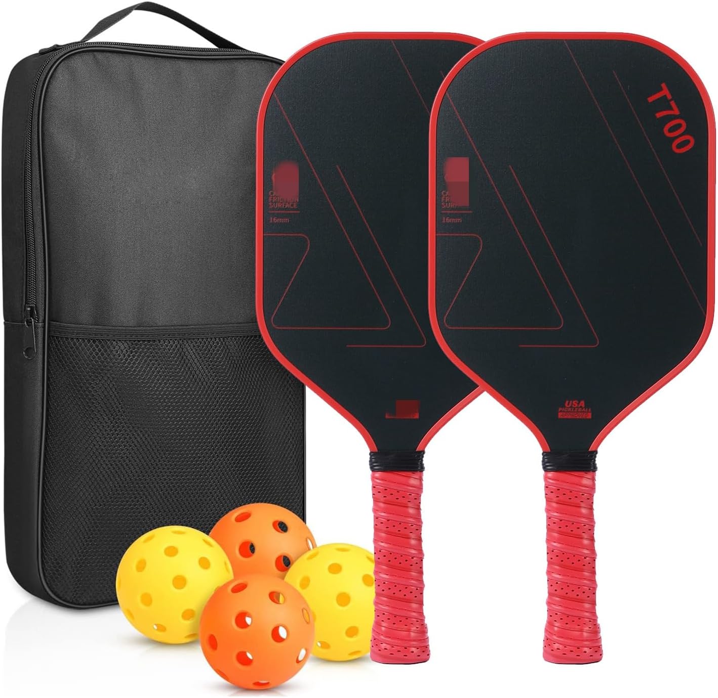 Damika Lightweight High Performance Pickleball Paddle Set 2 Piece Carbon Fiber Paddle Head Lightweight Portable Polypropylene Honeycomb Core Pickleball 4 Piece Carry Bag