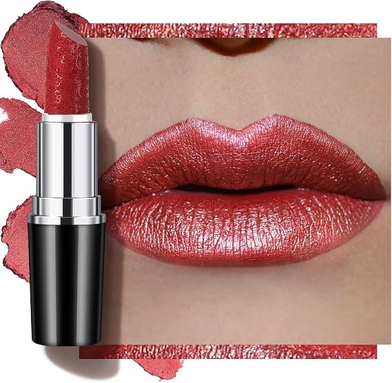 Anglicolor Metallic Red Lipstick,Hydrating Creamy Shimmer Formula