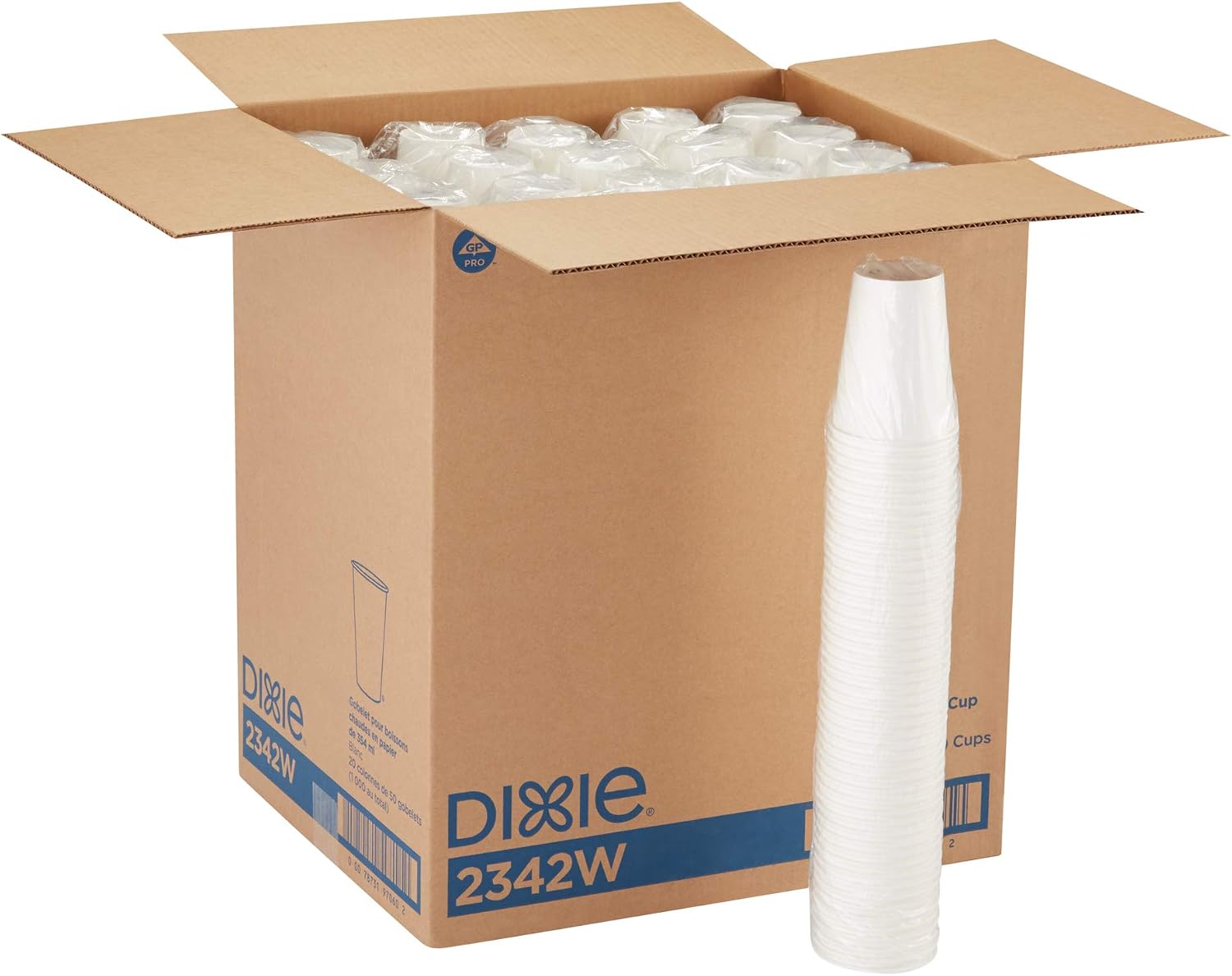 Georgia-Pacific Dixie 12 oz. Paper Hot Coffee Cup by GP PRO, White, 2342W, 1,000 Count 50 Cups Per Sleeve, 20 Sleeves Per Case, Simply White