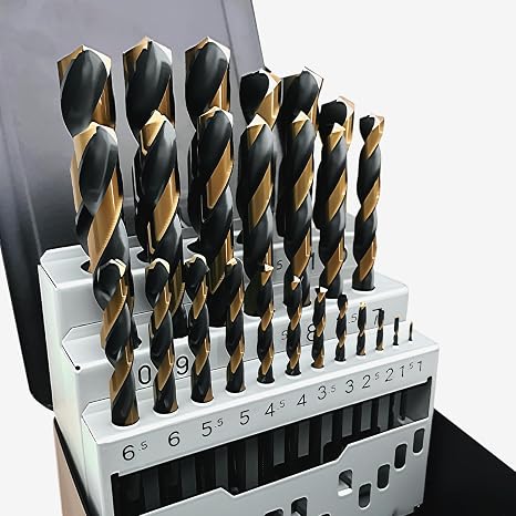 GERYWOLF 25 pcs Drill Bit Set, HSS-G Turbine Drill, Multi-Tip Cutting, Black and Gold Finish, Metal Drill Bit Set with Index Box, for Alloy Steel, Cast Iron and Sheet Metal (1.0 mm - 13.0 mm)