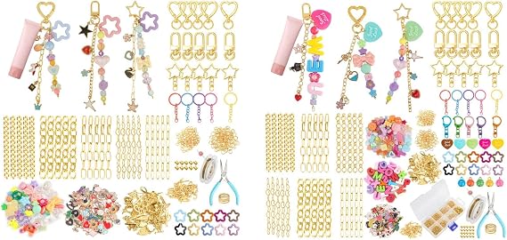 Ecoofor Keychain Making Kit Bundle 805 PCS DIY Bag Charm & Jewelry Craft Set with 50 Keychain Clips, 55 Extender Chains, 298 Charms, Beading Accessories & Jewelry Pliers for Adults & Kids