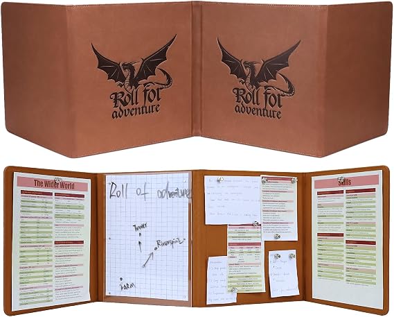 DND DM Screen 5e Dungeon Master Screen Deluxe Leather 4-Panel Customizable Magnetic Panel Game Master Screen with Magnetic Stickers, for Dungeons and Dragon, Pathfinder