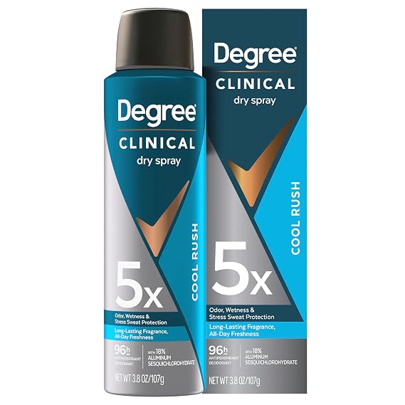 Degree Clinical Strength Antiperspirant Deodorant Cool Rush Dry Spray 96-Hour Sweat and Odor Protection 5x Types of Sweat 3.8 OZ