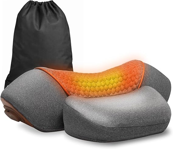 3-in-1 Neck Massager Pillow for Pain Relief Deep Tissue with Heat, Cordless & Rechargeable Massager with Traction for Neck Hump & Shoulder Comfort, Memory Foam Pillow(Corded)