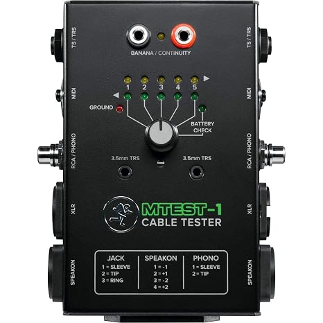 Mackie Cable Tester, 5-Way Switch Battery-Powered Connector Test, Black