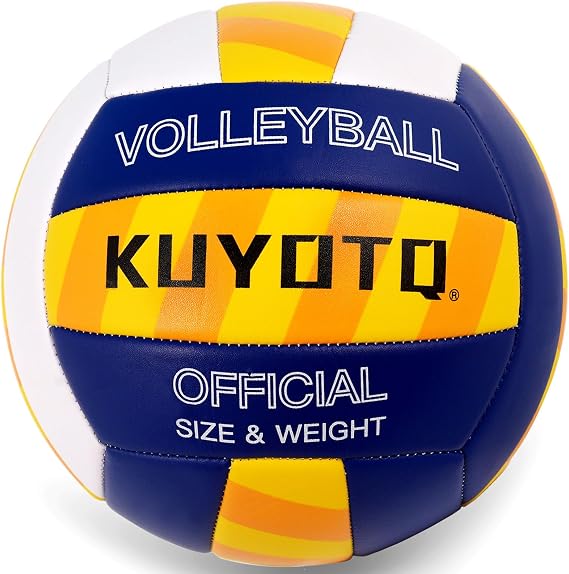 KUYOTQ Striped Outdoor Beach Volleyball, Waterproof Sand Pool Classic Volley Ball Thickened Surface Leather Volleyball for Youth Mens,Beach Play,Game, in & Outdoor Training (Official Size 5,Deflated)
