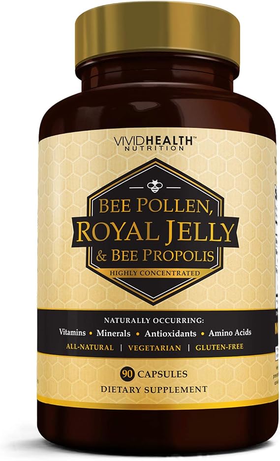 Immune Boosting Royal Jelly, Bee Pollen & Bee Propolis Supplement, 90 Caps | High Potency, Concentrated Apitherapy Formula for Women & Men | Gluten Free, Non-GMO and All Natural Superfood