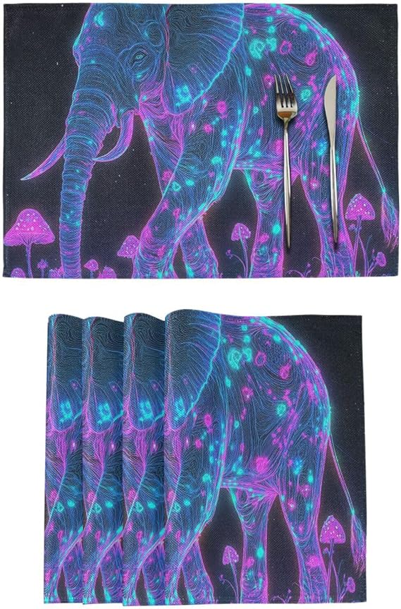 Aesthetic Purple Elephant Decorative placemats for dining table dinner plate mates for dinning tapete para la mesa set of 6 12x18