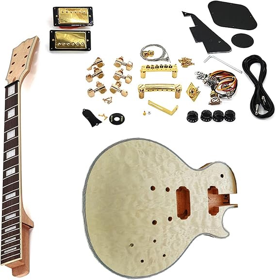 Professional Electric Guitar Kit - All-in-One Mahogany Okoume Body, Flame Maple Veneer - DIY Build Your Own Electric Guitar - Complete Kit - Color: 01